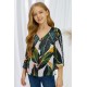 Tropical Leaf V Neck Ruffled Sleeve Buttons Girl's Blouse Tropical Leaf V Neck Ruffled Sleeve Buttons Girl's Blouse