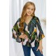 Tropical Leaf V Neck Ruffled Sleeve Buttons Girl's Blouse Tropical Leaf V Neck Ruffled Sleeve Buttons Girl's Blouse