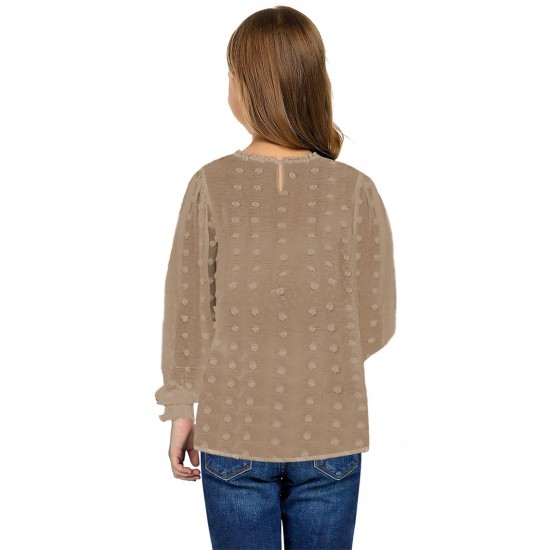 Swiss Dot Lace Splicing Long Sleeve Girl's Blouse Swiss Dot Lace Splicing Long Sleeve Girl's Blouse