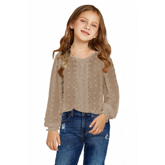 Swiss Dot Lace Splicing Long Sleeve Girl's Blouse Swiss Dot Lace Splicing Long Sleeve Girl's Blouse