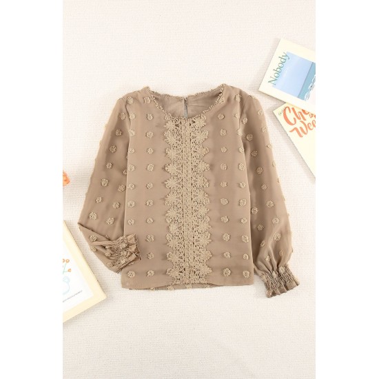 Swiss Dot Lace Splicing Long Sleeve Girl's Blouse Swiss Dot Lace Splicing Long Sleeve Girl's Blouse
