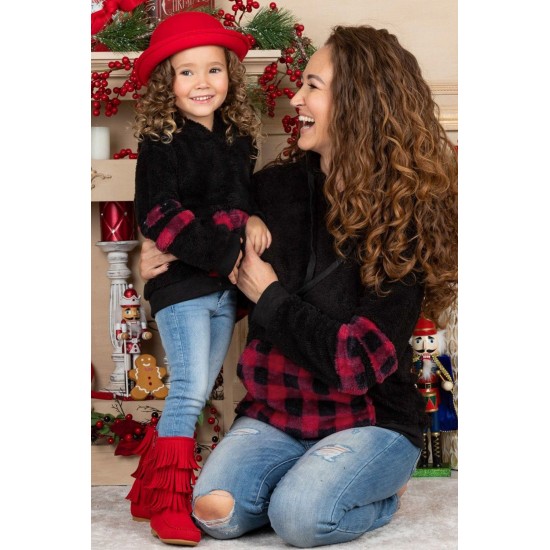 Little Girl Sherpa Plaid Pocket Hoodie Little Girl Sherpa Plaid Pocket Hoodie