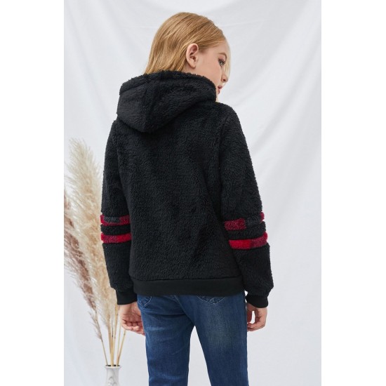 Little Girl Sherpa Plaid Pocket Hoodie Little Girl Sherpa Plaid Pocket Hoodie