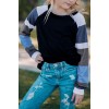 Black Striped Color Block Girl’s Long Sleeve Top