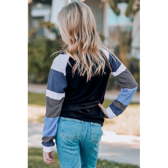 Black Striped Color Block Girl’s Long Sleeve Top Black Striped Color Block Girl’s Long Sleeve Top