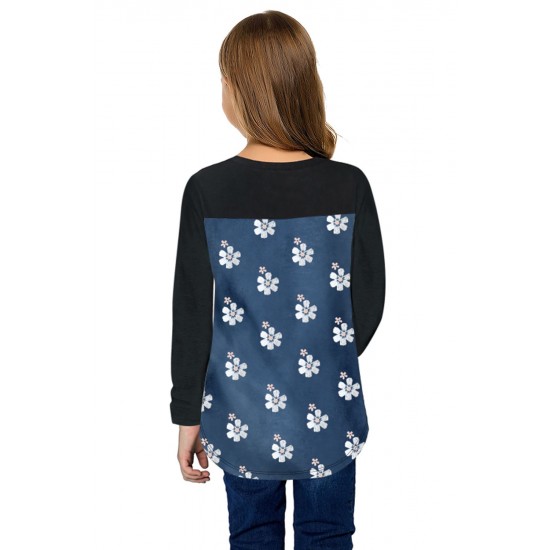 Blue Floral Print Kids Long Sleeve Top Blue Floral Print Kids Long Sleeve Top