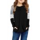 Black Striped Colorblock Long Sleeve Girls Blouse with Pocket Black Striped Colorblock Long Sleeve Girls Blouse with Pocket