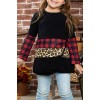 Little Girls Plaid and Leopard Colorblock Long Sleeve Top