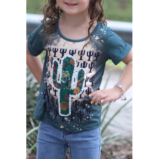 Western Cactus Print Short Sleeve Girl's Graphic Tee Western Cactus Print Short Sleeve Girl's Graphic Tee