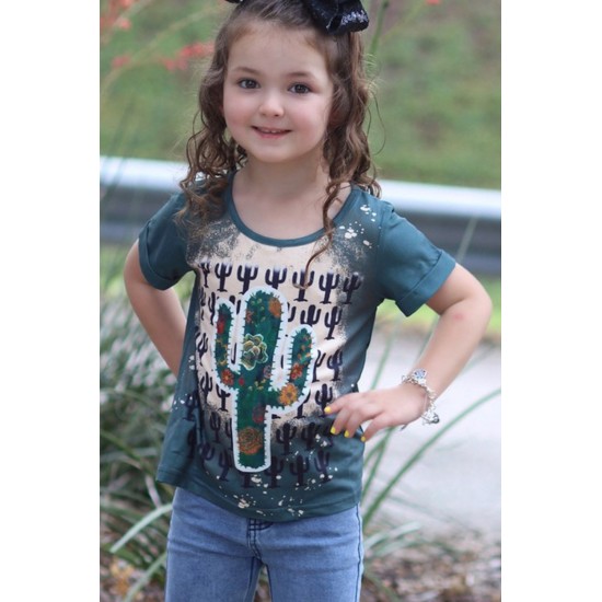 Western Cactus Print Short Sleeve Girl's Graphic Tee Western Cactus Print Short Sleeve Girl's Graphic Tee