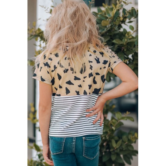 Leopard Striped Sequin Patchwork Girl's Short Sleeve Top Leopard Striped Sequin Patchwork Girl's Short Sleeve Top