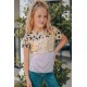 Leopard Striped Sequin Patchwork Girl's Short Sleeve Top Leopard Striped Sequin Patchwork Girl's Short Sleeve Top
