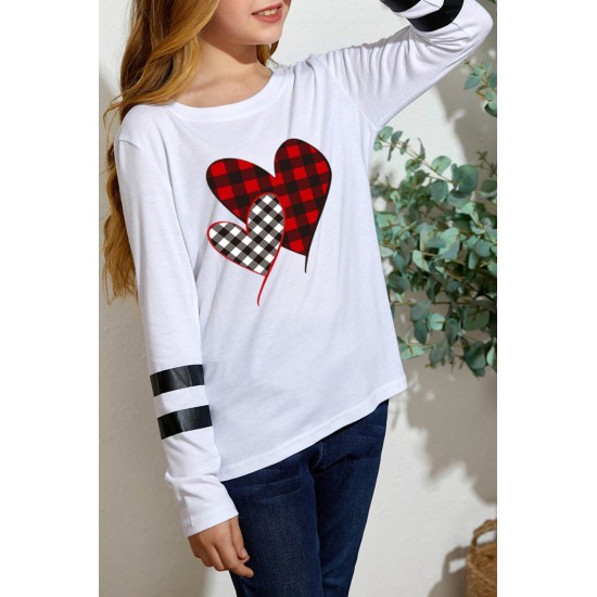 Girl's Plaid Heart Striped Print Long Sleeve Top Girl's Plaid Heart Striped Print Long Sleeve Top