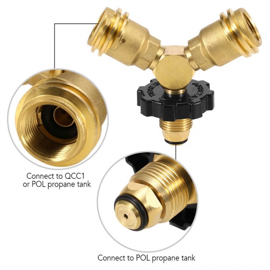 Propane Tank Y-Splitter Adapter Two Way LPG Adapter Tee Connector QCC1 Tank T Adapter Work with BBQ Grills Camping Stoves Heater Propane Tank Y-Splitter Adapter Two Way LPG Adapter Tee Connector QCC1 Tank T Adapter Work with BBQ Grills Camping Stoves Heater