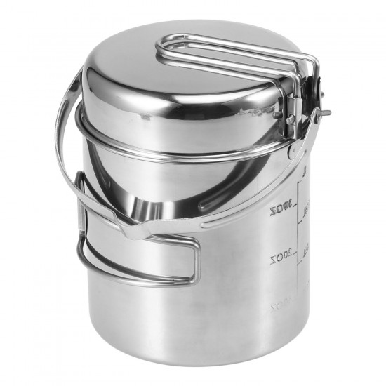 1L Stainless Steel Cooking Kettle Portable Outdoor Camping Backpacking Pot with Foldable Handle 1L Stainless Steel Cooking Kettle Portable Outdoor Camping Backpacking Pot with Foldable Handle