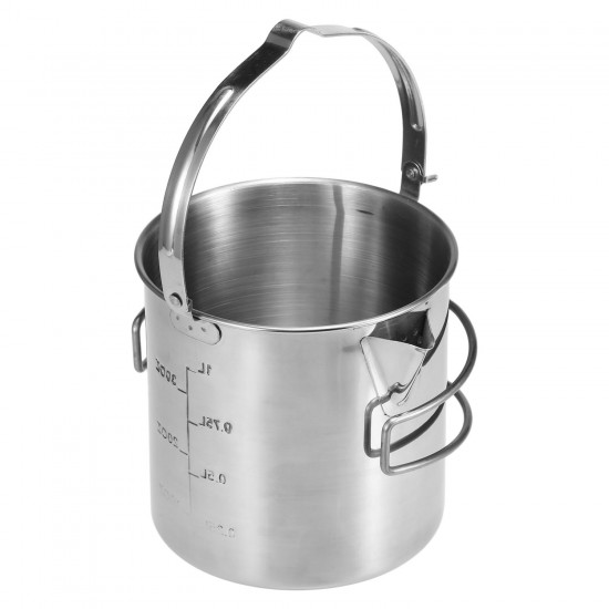 1L Stainless Steel Cooking Kettle Portable Outdoor Camping Backpacking Pot with Foldable Handle 1L Stainless Steel Cooking Kettle Portable Outdoor Camping Backpacking Pot with Foldable Handle