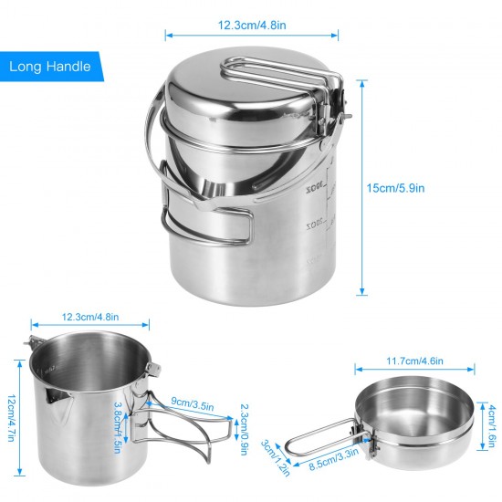 1L Stainless Steel Cooking Kettle Portable Outdoor Camping Backpacking Pot with Foldable Handle 1L Stainless Steel Cooking Kettle Portable Outdoor Camping Backpacking Pot with Foldable Handle