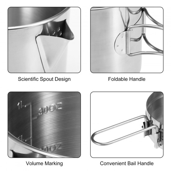 1L Stainless Steel Cooking Kettle Portable Outdoor Camping Backpacking Pot with Foldable Handle 1L Stainless Steel Cooking Kettle Portable Outdoor Camping Backpacking Pot with Foldable Handle
