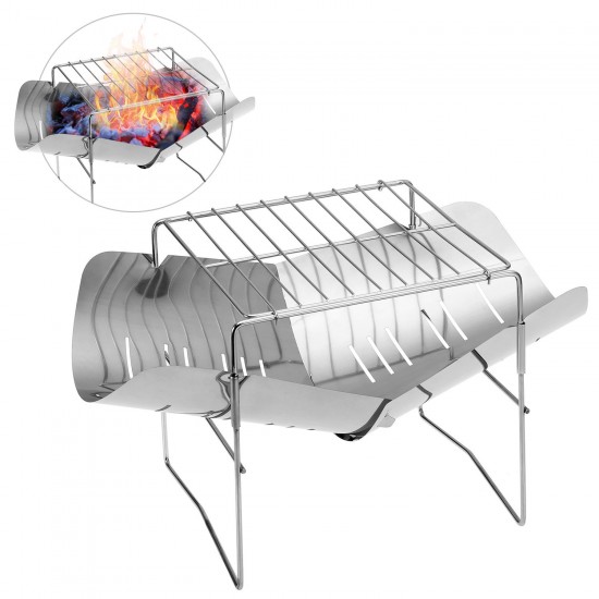 2-in-1 Portable Folding Stainless Steel Barbecue Grill Camp Firepit Outdoor Camping Backpakcing Wood Burning Stove 2-in-1 Portable Folding Stainless Steel Barbecue Grill Camp Firepit Outdoor Camping Backpakcing Wood Burning Stove