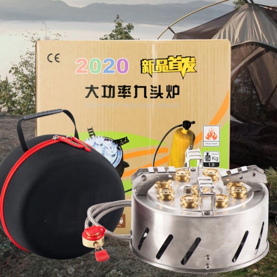 Self-Driving Tour Outdoor Stainless Steel 9-Head Stove Portable 9 Hole Fire And Brimstone Stove Single 1M Soft Tube Self-Driving Tour Outdoor Stainless Steel 9-Head Stove Portable 9 Hole Fire And Brimstone Stove Single 1M Soft Tube