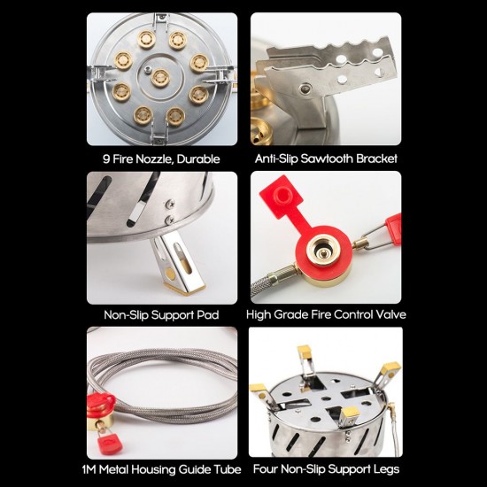 Self-Driving Tour Outdoor Stainless Steel 9-Head Stove Portable 9 Hole Fire And Brimstone Stove Single 1M Soft Tube Self-Driving Tour Outdoor Stainless Steel 9-Head Stove Portable 9 Hole Fire And Brimstone Stove Single 1M Soft Tube