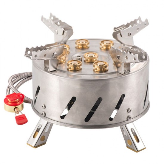 Self-Driving Tour Outdoor Stainless Steel 9-Head Stove Portable 9 Hole Fire And Brimstone Stove Single 1M Soft Tube Self-Driving Tour Outdoor Stainless Steel 9-Head Stove Portable 9 Hole Fire And Brimstone Stove Single 1M Soft Tube