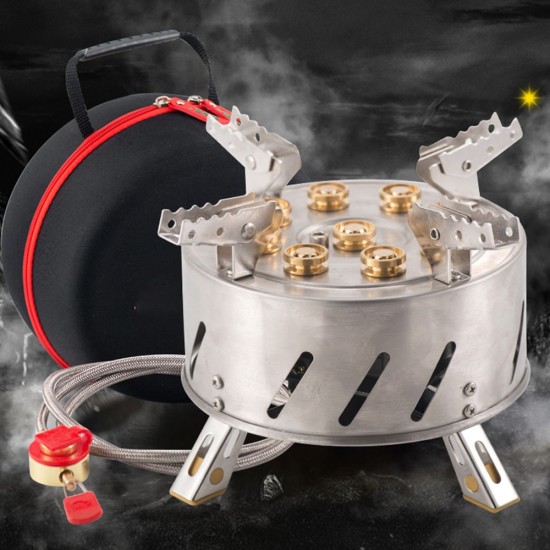 Self-Driving Tour Outdoor Stainless Steel 9-Head Stove Portable 9 Hole Fire And Brimstone Stove Single 1M Soft Tube Self-Driving Tour Outdoor Stainless Steel 9-Head Stove Portable 9 Hole Fire And Brimstone Stove Single 1M Soft Tube