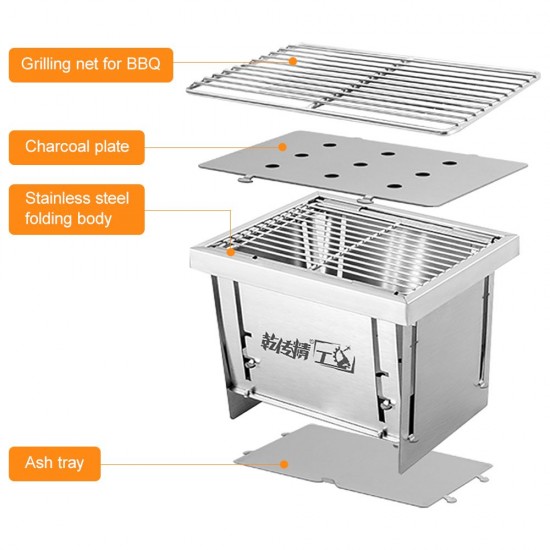 Outdoor Stainless Steel Grill Portable Wood Burning Camping Stove Folding BBQ Grill Windproof Camping Picnic Tool For Home Park Use Outdoor Stainless Steel Grill Portable Wood Burning Camping Stove Folding BBQ Grill Windproof Camping Picnic Tool For Home Park Use