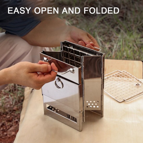 Folding Wood Burning Stove Blowpipe Kit Mini BBQ Grill with Carry Bag for Backpacking Hiking Camping Cooking Folding Wood Burning Stove Blowpipe Kit Mini BBQ Grill with Carry Bag for Backpacking Hiking Camping Cooking