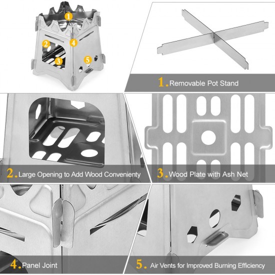 Outdoor Camping Stove Portable Folding Pocket Backpacking Wood Stove with Alcohol Tray for Camping Fishing Hiking Outdoor Camping Stove Portable Folding Pocket Backpacking Wood Stove with Alcohol Tray for Camping Fishing Hiking