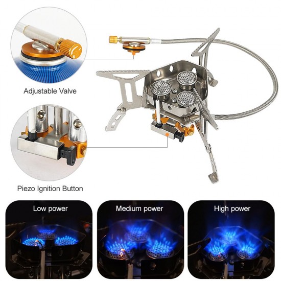 5800W Foldable Camping Gas Stove 3 Burners Piezo Ignition Lightweight Windproof Backpacking Stove Outdoor Cooking Stove for Camping Hiking Picnics 5800W Foldable Camping Gas Stove 3 Burners Piezo Ignition Lightweight Windproof Backpacking Stove Outdoor Cooking Stove for Camping Hiking Picnics