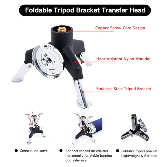 Hiking Camping Foldable Tripod Bracket Transfer Head for Gas Canister Tank Stove Holder Hiking Camping Foldable Tripod Bracket Transfer Head for Gas Canister Tank Stove Holder