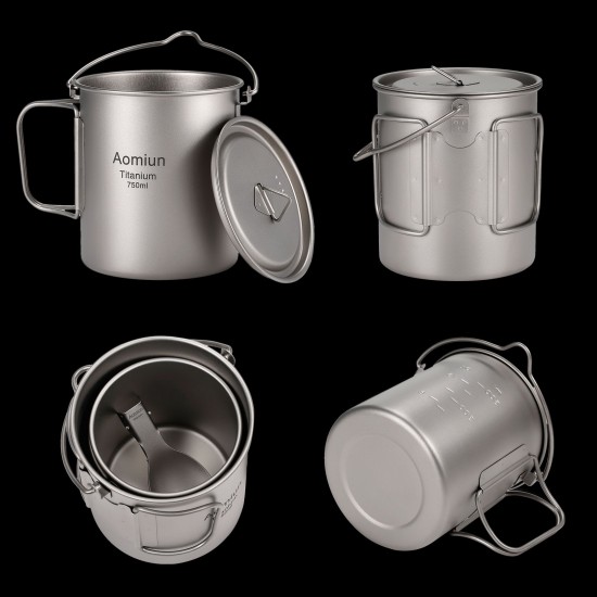 Aomiun Ultralight 750ml Titanium Pot Portable Titanium Water Mug Cup with Lid and Foldable Handle Outdoor Camping Cooking Picnic Aomiun Ultralight 750ml Titanium Pot Portable Titanium Water Mug Cup with Lid and Foldable Handle Outdoor Camping Cooking Picnic