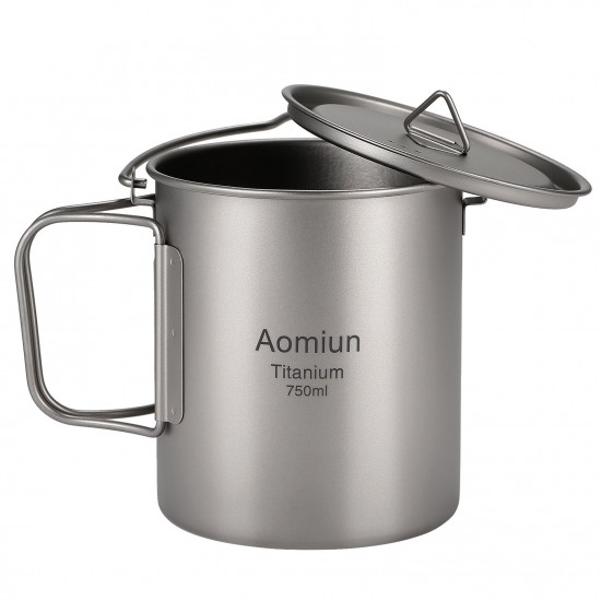 Aomiun Ultralight 750ml Titanium Pot Portable Titanium Water Mug Cup with Lid and Foldable Handle Outdoor Camping Cooking Picnic Aomiun Ultralight 750ml Titanium Pot Portable Titanium Water Mug Cup with Lid and Foldable Handle Outdoor Camping Cooking Picnic