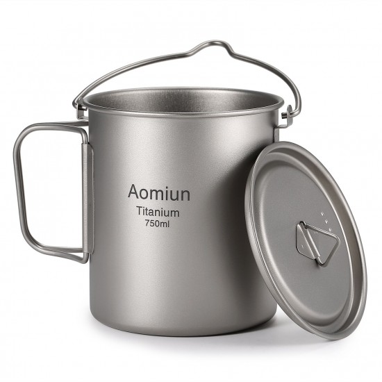 Aomiun Ultralight 750ml Titanium Pot Portable Titanium Water Mug Cup with Lid and Foldable Handle Outdoor Camping Cooking Picnic Aomiun Ultralight 750ml Titanium Pot Portable Titanium Water Mug Cup with Lid and Foldable Handle Outdoor Camping Cooking Picnic