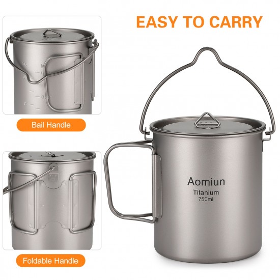 Aomiun Ultralight 750ml Titanium Pot Portable Titanium Water Mug Cup with Lid and Foldable Handle Outdoor Camping Cooking Picnic Aomiun Ultralight 750ml Titanium Pot Portable Titanium Water Mug Cup with Lid and Foldable Handle Outdoor Camping Cooking Picnic