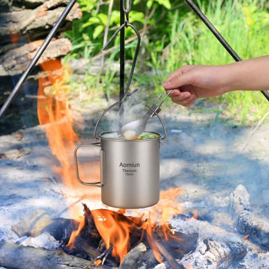 Aomiun Ultralight 750ml Titanium Pot Portable Titanium Water Mug Cup with Lid and Foldable Handle Outdoor Camping Cooking Picnic Aomiun Ultralight 750ml Titanium Pot Portable Titanium Water Mug Cup with Lid and Foldable Handle Outdoor Camping Cooking Picnic