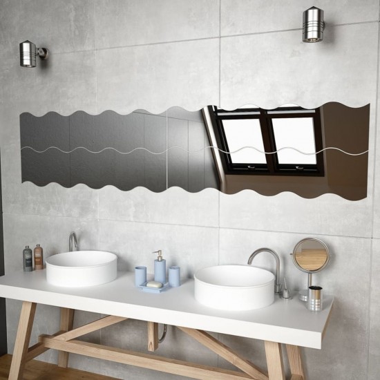 Wall Mirrors 4 pcs 100x23 cm Wave Glass Wall Mirrors 4 pcs 100x23 cm Wave Glass