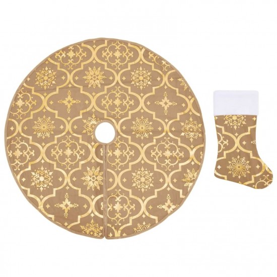Luxury Christmas Tree Skirt with Sock Yellow 122 cm Fabric Luxury Christmas Tree Skirt with Sock Yellow 122 cm Fabric