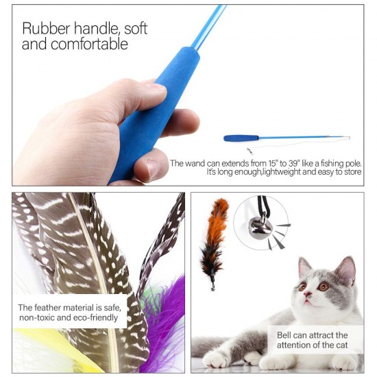 Cat Feather Rod Interactive Feather Teaser Retractable Cat Wand 11 PCS Cat Feather Rod Interactive Feather Teaser Retractable Cat Wand 11 PCS