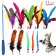 Cat Feather Rod Interactive Feather Teaser Retractable Cat Wand 11 PCS Cat Feather Rod Interactive Feather Teaser Retractable Cat Wand 11 PCS