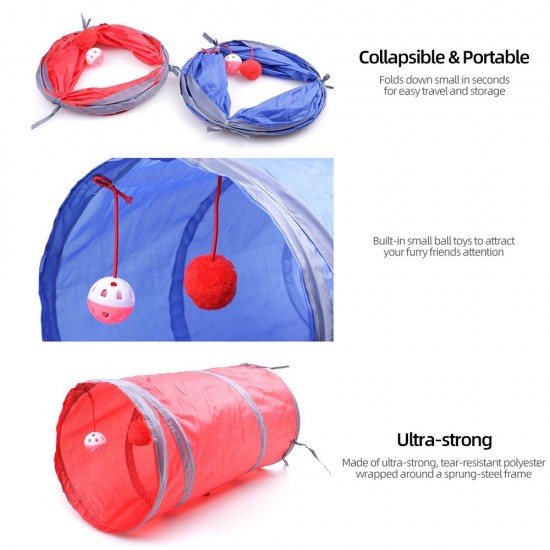 Collapsible Cat Tunnel Interactive Play Toy with Ringbell Ball for Hiding Hunting and Resting Ideal for Multi-cat and Independent Play Collapsible Cat Tunnel Interactive Play Toy with Ringbell Ball for Hiding Hunting and Resting Ideal for Multi-cat and Independent Play
