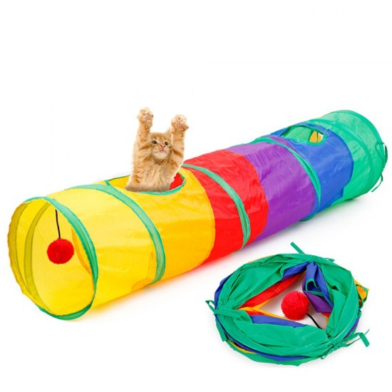 Collapsible Cat Tunnel Road Cat Toys Kitty Tunnel Pompon Ball Cat Interactive Play Toy for Hiding Resting Collapsible Cat Tunnel Road Cat Toys Kitty Tunnel Pompon Ball Cat Interactive Play Toy for Hiding Resting