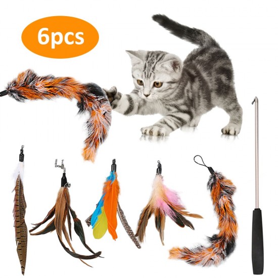 Cat Pet Feather Wand Cat Interactive Retractable Feather Toys Teaser with Bell 5 pcs Feather Replacement Cat Pet Feather Wand Cat Interactive Retractable Feather Toys Teaser with Bell 5 pcs Feather Replacement