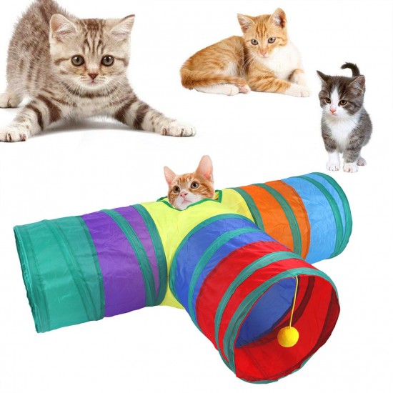 Indoor Cat Tunnel 3 Way Pet Play Tunnel Collapsible Tunnel Tube Kitty Tunnel Peek Hole Toy Pet Toys for Cats Puppies Rabbits, 80cm Length Indoor Cat Tunnel 3 Way Pet Play Tunnel Collapsible Tunnel Tube Kitty Tunnel Peek Hole Toy Pet Toys for Cats Puppies Rabbits, 80cm Length