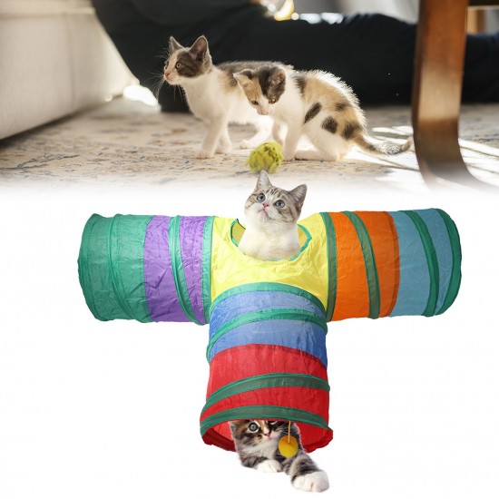 Indoor Cat Tunnel 3 Way Pet Play Tunnel Collapsible Tunnel Tube Kitty Tunnel Peek Hole Toy Pet Toys for Cats Puppies Rabbits, 80cm Length Indoor Cat Tunnel 3 Way Pet Play Tunnel Collapsible Tunnel Tube Kitty Tunnel Peek Hole Toy Pet Toys for Cats Puppies Rabbits, 80cm Length