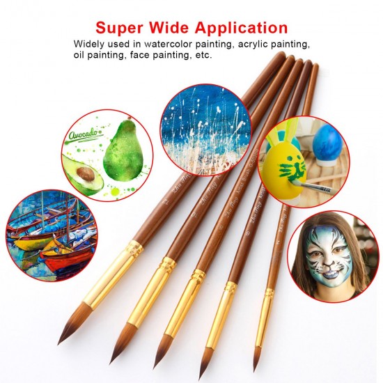 5pcs Paint Brushes Set Kit Round Pointed Tip Brushes with Nylon Hair for Artist Acrylic Aquarelle Gouache Watercolor Oil Painting for Great Art Drawing Supplies 5pcs Paint Brushes Set Kit Round Pointed Tip Brushes with Nylon Hair for Artist Acrylic Aquarelle Gouache Watercolor Oil Painting for Great Art Drawing Supplies