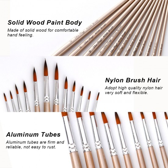 12pcs Paint Brushes Set Kit Round Pointed Tip Brushes with Nylon Hair for Artist Acrylic Aquarelle Gouache Watercolor Oil Painting for Great Art Drawing Supplies 12pcs Paint Brushes Set Kit Round Pointed Tip Brushes with Nylon Hair for Artist Acrylic Aquarelle Gouache Watercolor Oil Painting for Great Art Drawing Supplies