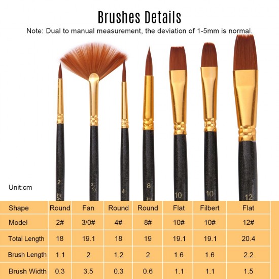7pcs/set Art Paint Brushes Set Round & Flat & Filbert & Fan Tips Professional Drawing Paintbrushes Nylon Hair Wooden Handle for Watercolor Acrylic Oil Gouache Face Body Painting for Artists Adults Students Beginners 7pcs/set Art Paint Brushes Set Round & Flat & Filbert & Fan Tips Professional Drawing Paintbrushes Nylon Hair Wooden Handle for Watercolor Acrylic Oil Gouache Face Body Painting for Artists Adults Students Beginners