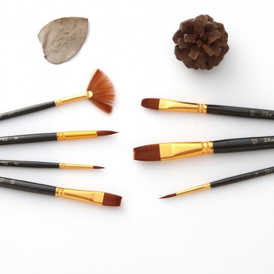 7pcs/set Art Paint Brushes Set Round & Flat & Filbert & Fan Tips Professional Drawing Paintbrushes Nylon Hair Wooden Handle for Watercolor Acrylic Oil Gouache Face Body Painting for Artists Adults Students Beginners 7pcs/set Art Paint Brushes Set Round & Flat & Filbert & Fan Tips Professional Drawing Paintbrushes Nylon Hair Wooden Handle for Watercolor Acrylic Oil Gouache Face Body Painting for Artists Adults Students Beginners